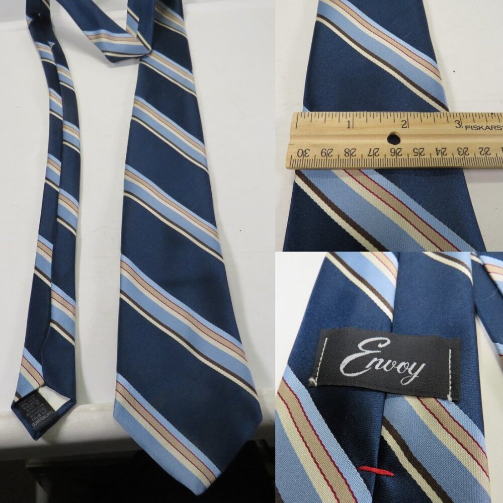 Vintage Blue with Tan 10% silk Striped Men's Necktie by Envoy Tie
